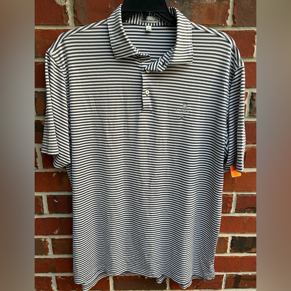 Peter Millar Mens Gray & White Striped Short Sleeve Polo Shirt. Size Large - Picture 1 of 5